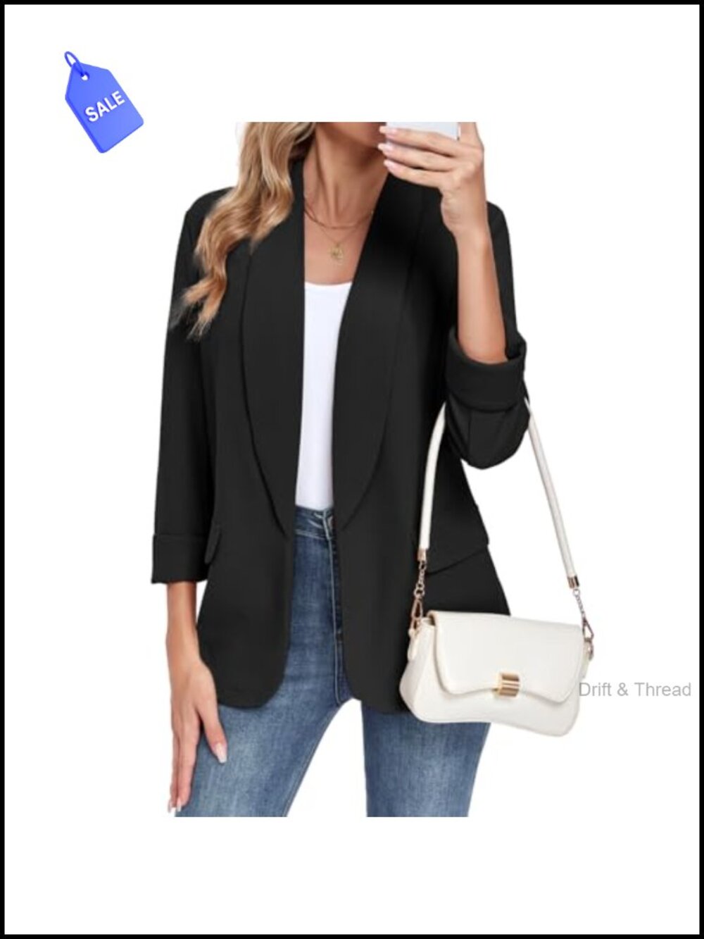 Womens Classic Blazer Lapel 3/4 Sleeve Slim Fit Business Casual Work Suit Jacket